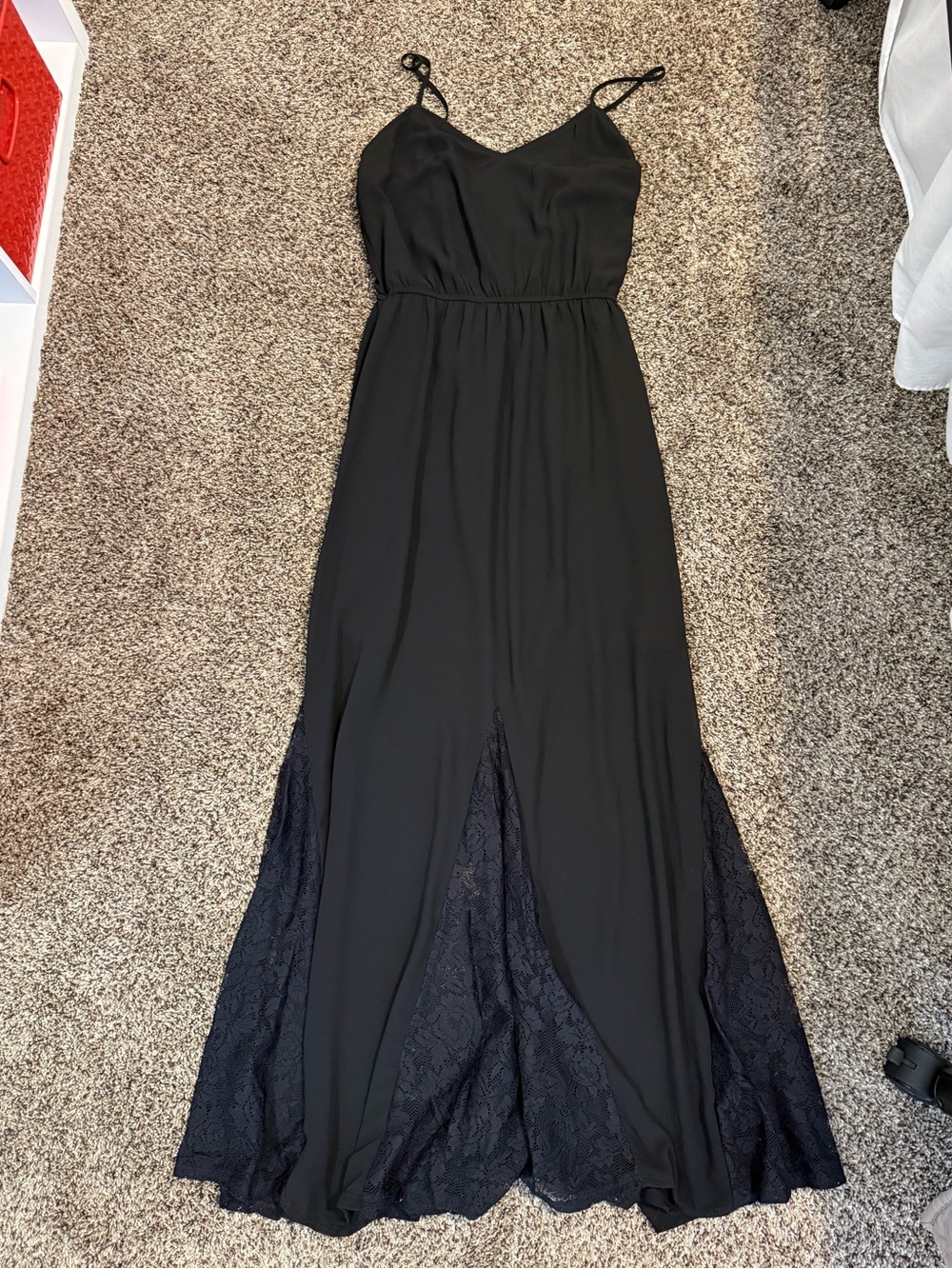 Charlotte Russe Black Lace-Panel Spaghetti Strap Maxi Dress